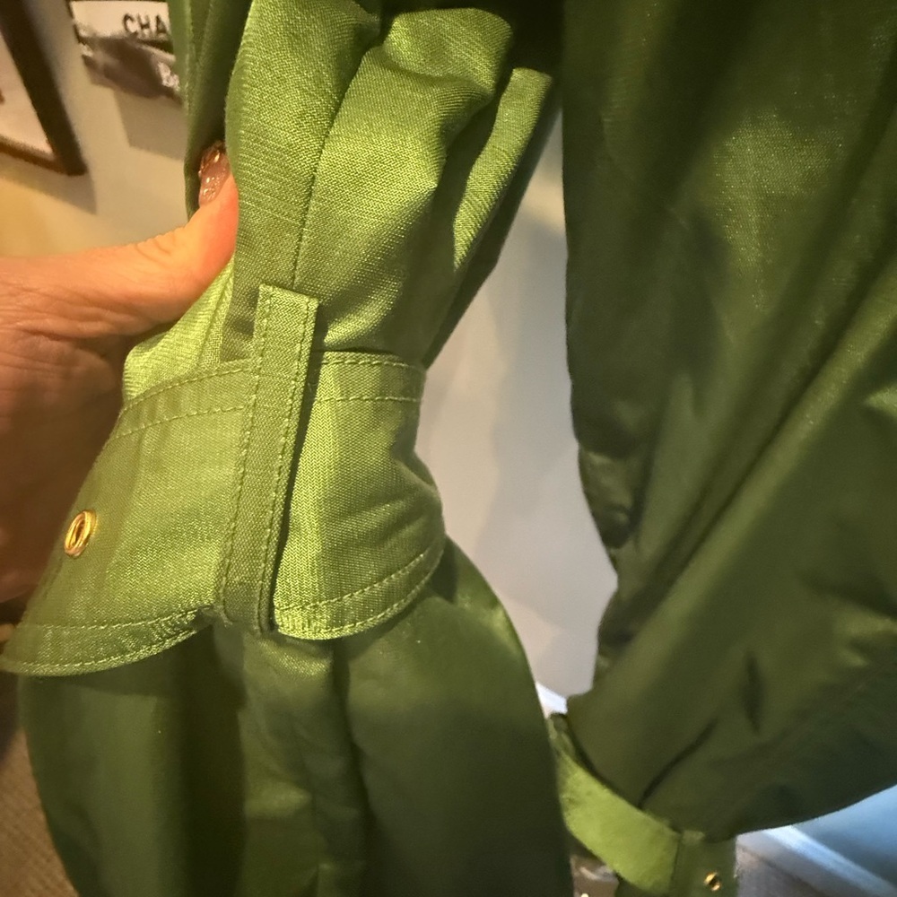 Saks Fifth Avenue Trench Coat Jacket Womens Size 14/XL Metallic Green $400 - Picture 7 of 15